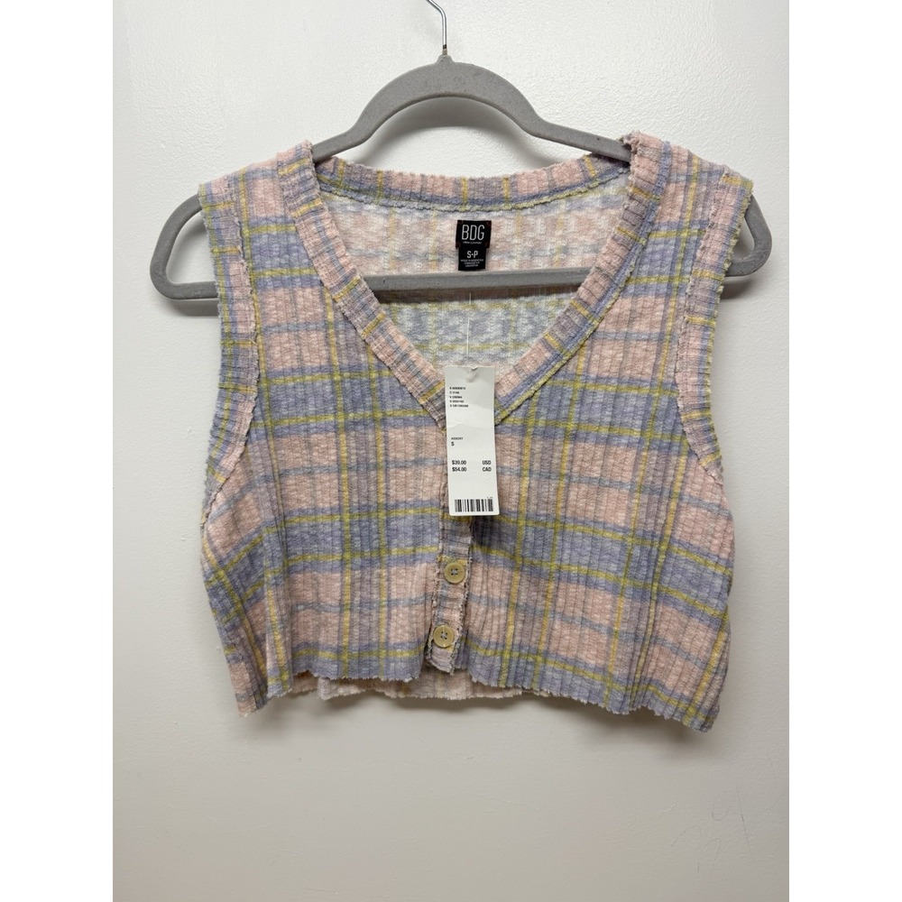 Urban Outfitters BDG Striped Pastels Sleeveless Cropped Button Up Top Small #32